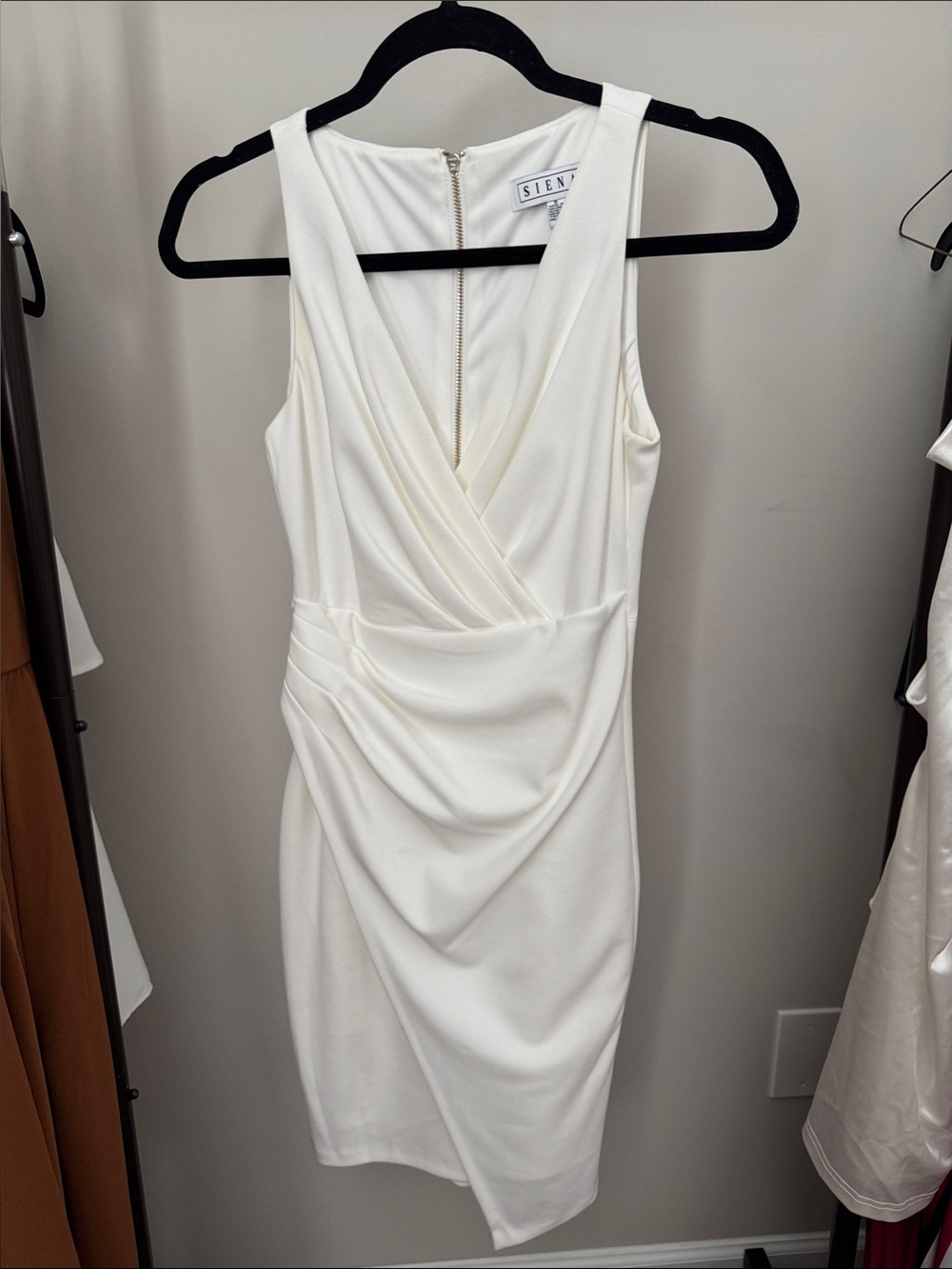 Sean Collection Ivory Draped V-Neck Mini Dress